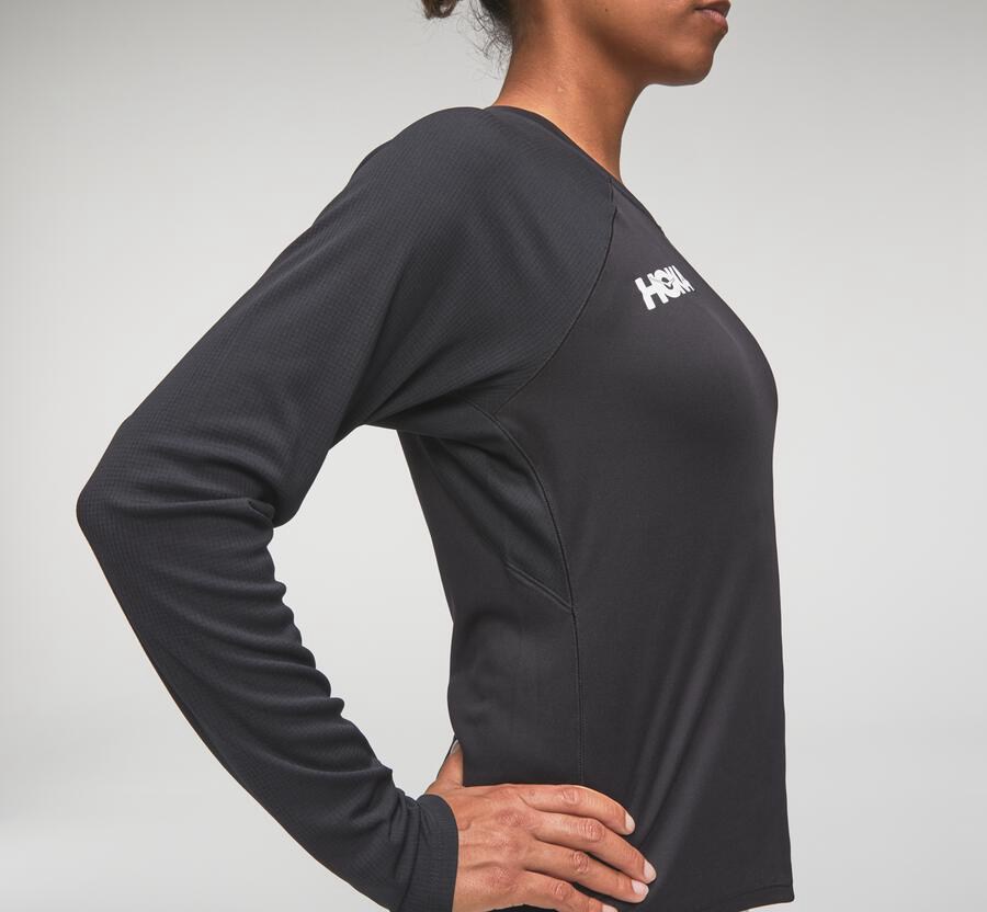 Hoka Australia One One Performance Long Sleeve - Womens Tops Black - ZRYDG-3417